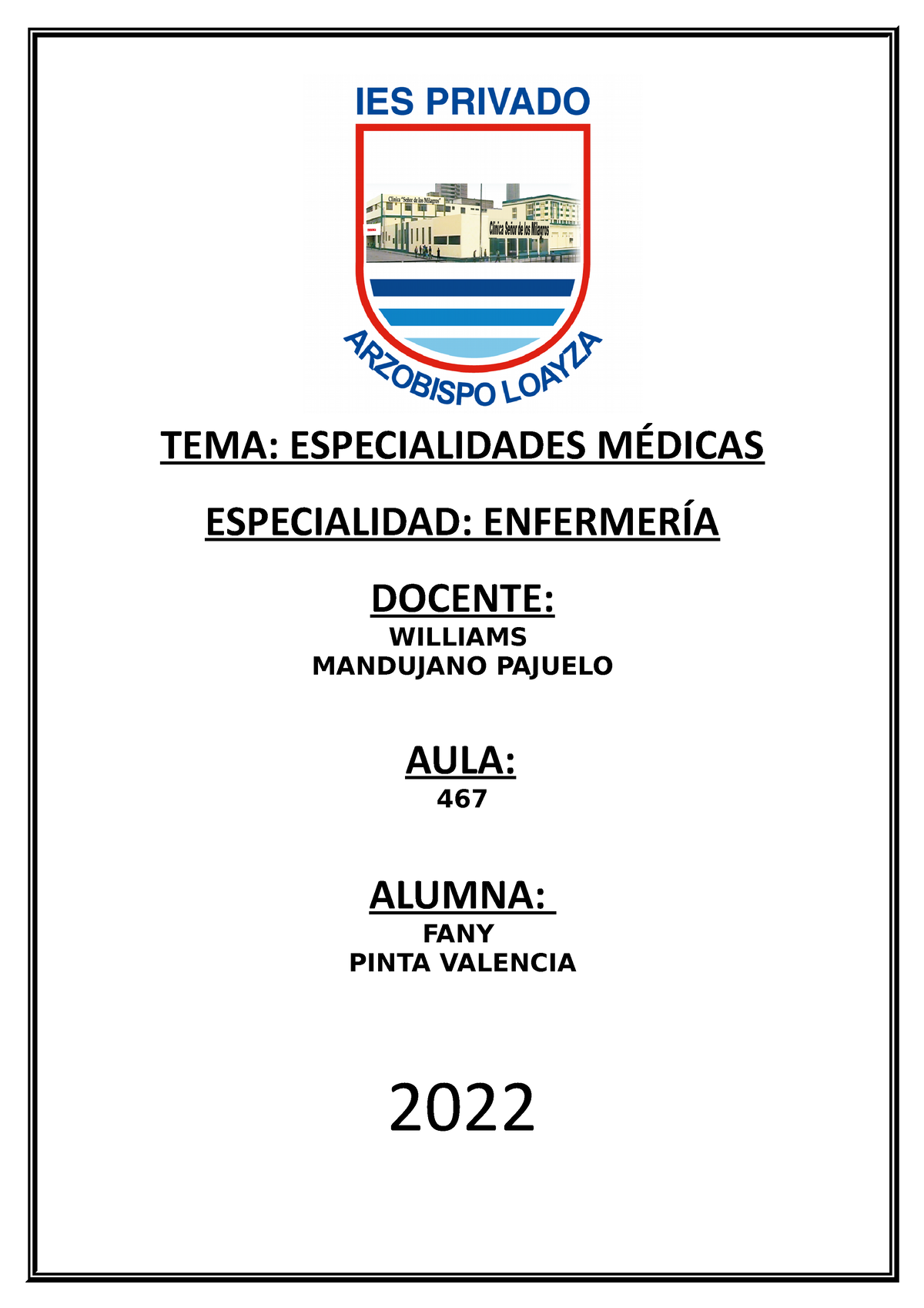 Especialidades M Dicas Tema Especialidades M Dicas Especialidad Enfermer A Docente Williams