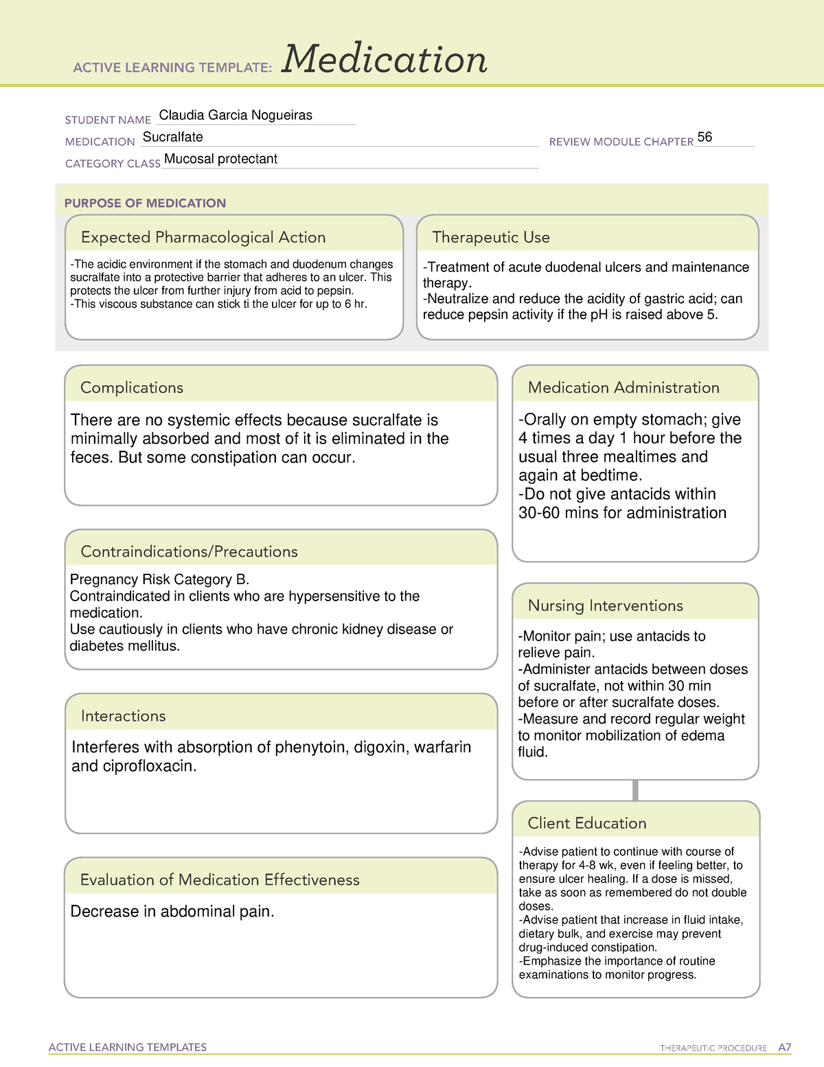 Mucosal protectant Medication templates: GI meds ACTIVE LEARNING