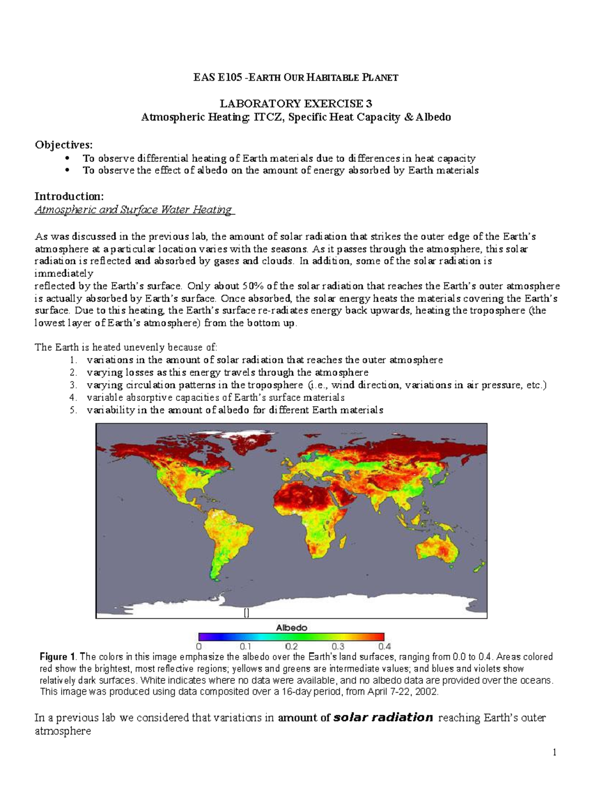 E105 Lab 3 - E105 Lab 3 - [] EAS E105 -EARTH OUR HABITABLE PLANET ...