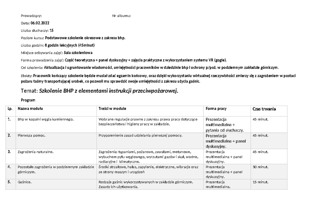 Przykładowy+scenariusz 1 - Prowadzący: Nr albumu: Data: 06. Liczba ...