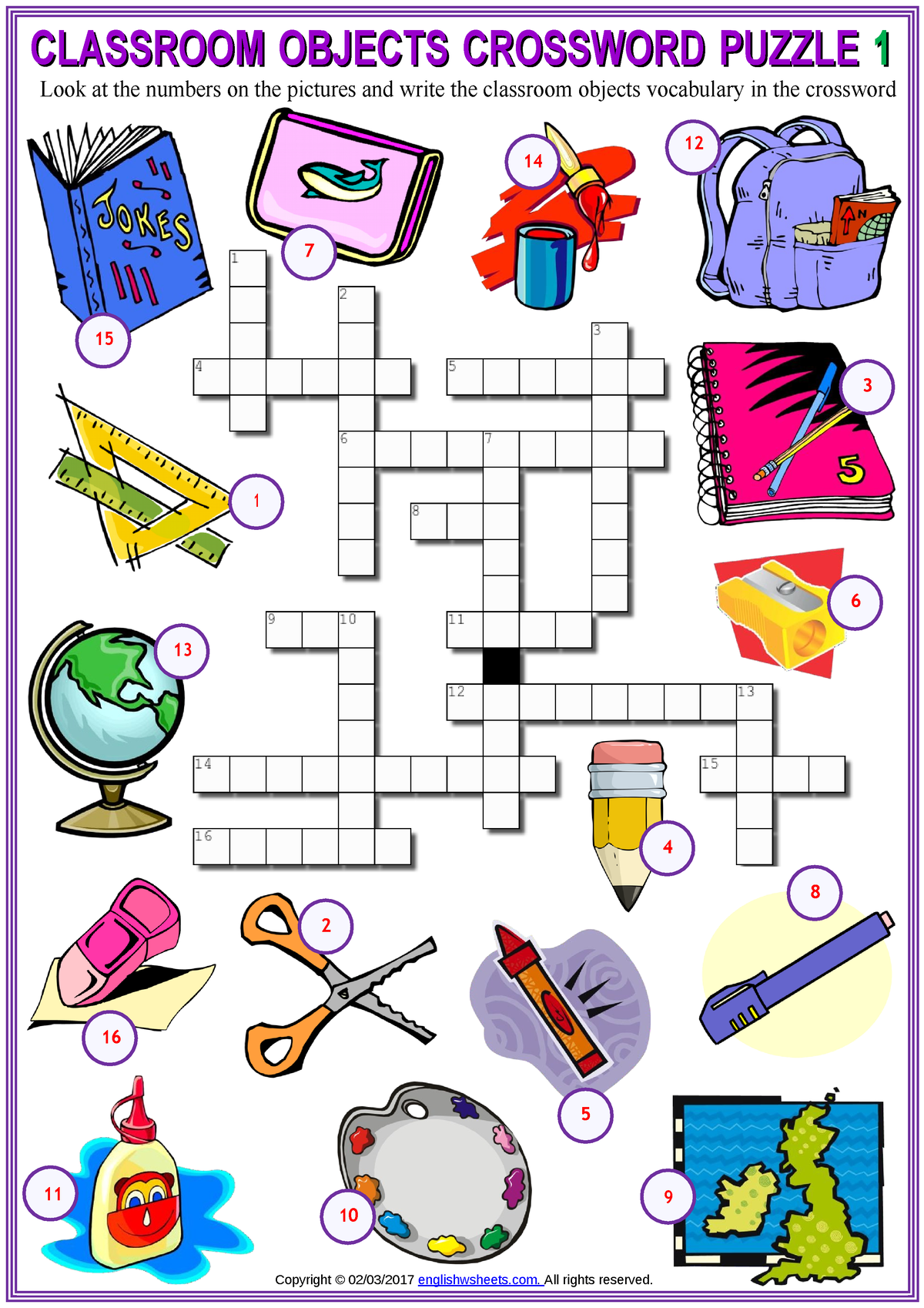 Classroom objects crossword puzzle Copyright © 02/03/2017
