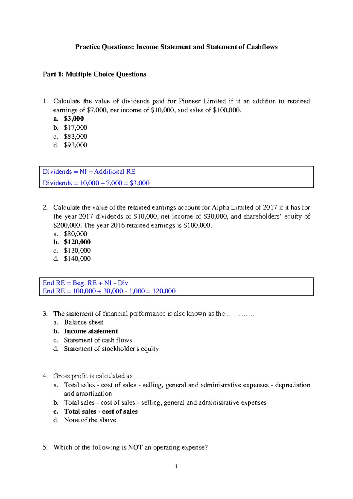 31255 FITP PQ 02 Income Statement and Statement of Cashflows Solutions ...