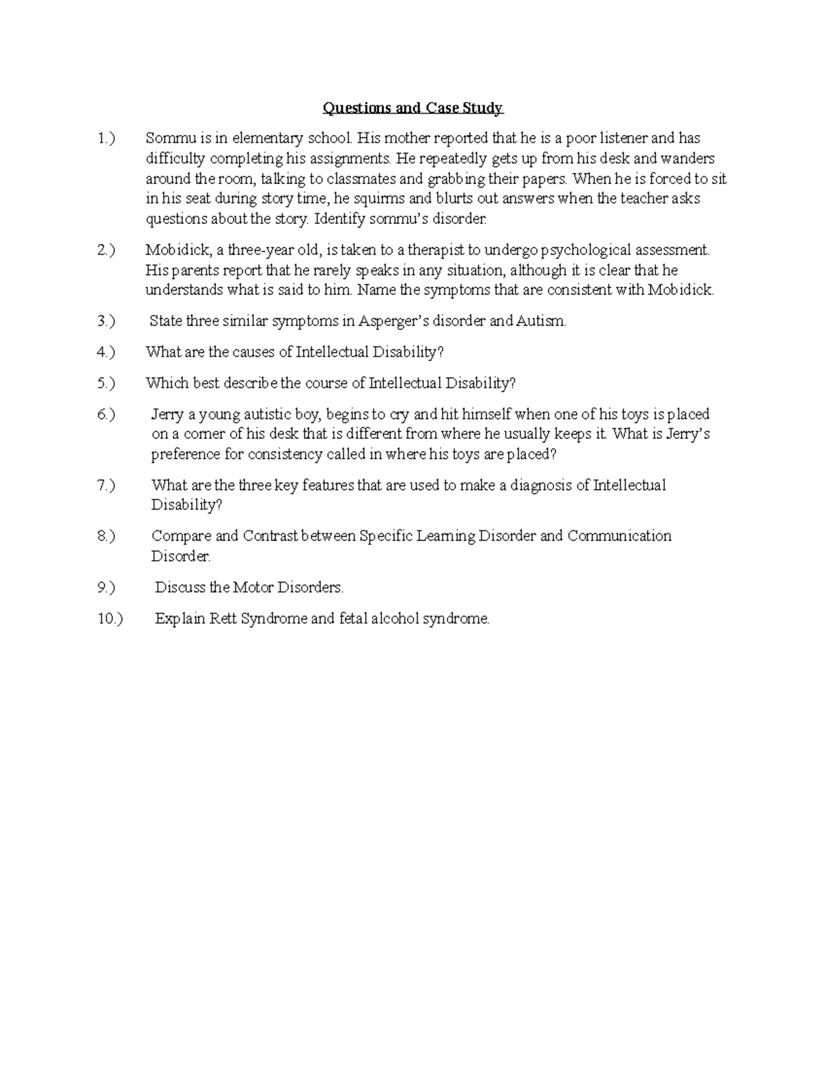 Tutorial Week 11 Neurodevelopmental Disorders - Questions And Case 