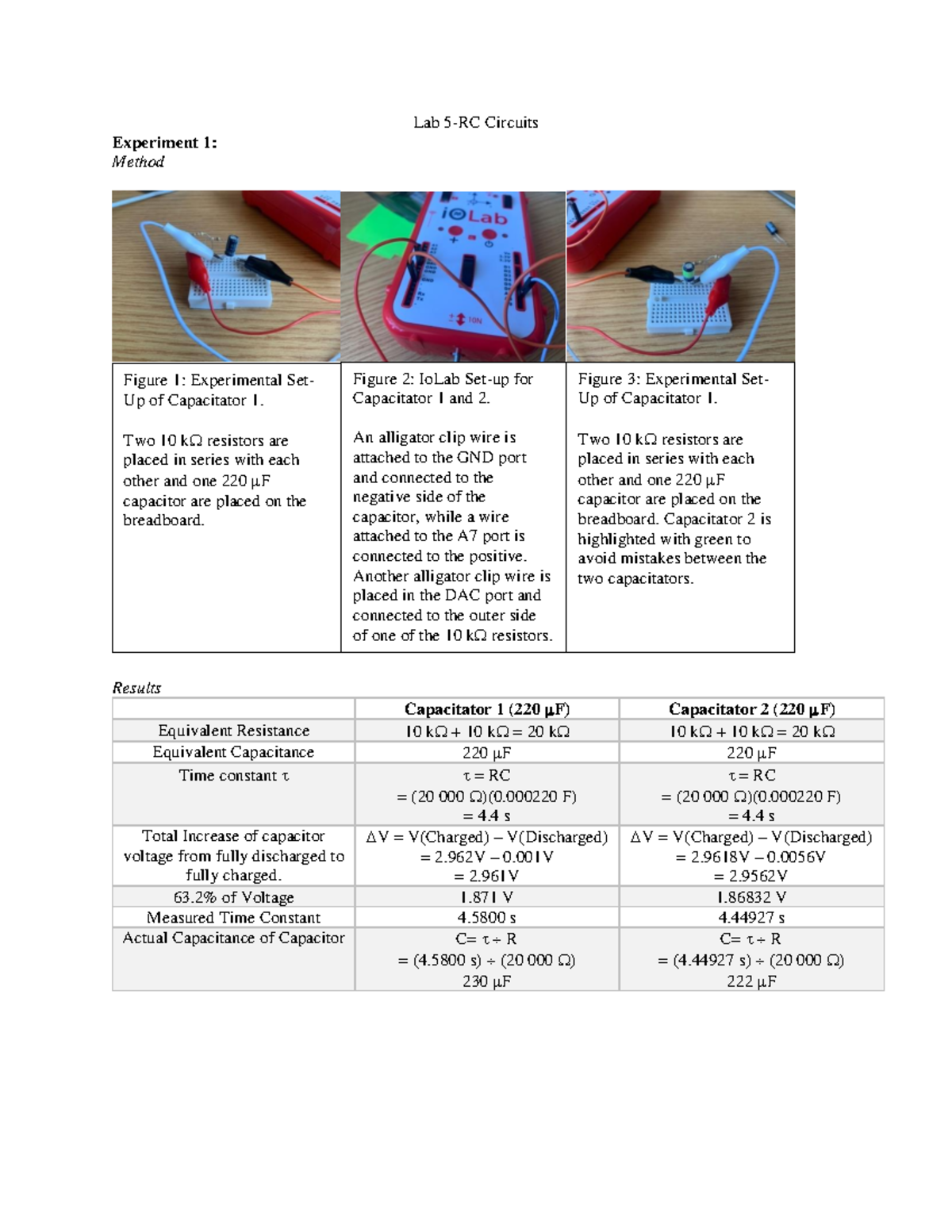 Electricity Lab 5 Lab 5RC Circuits Experiment 1 Method Results