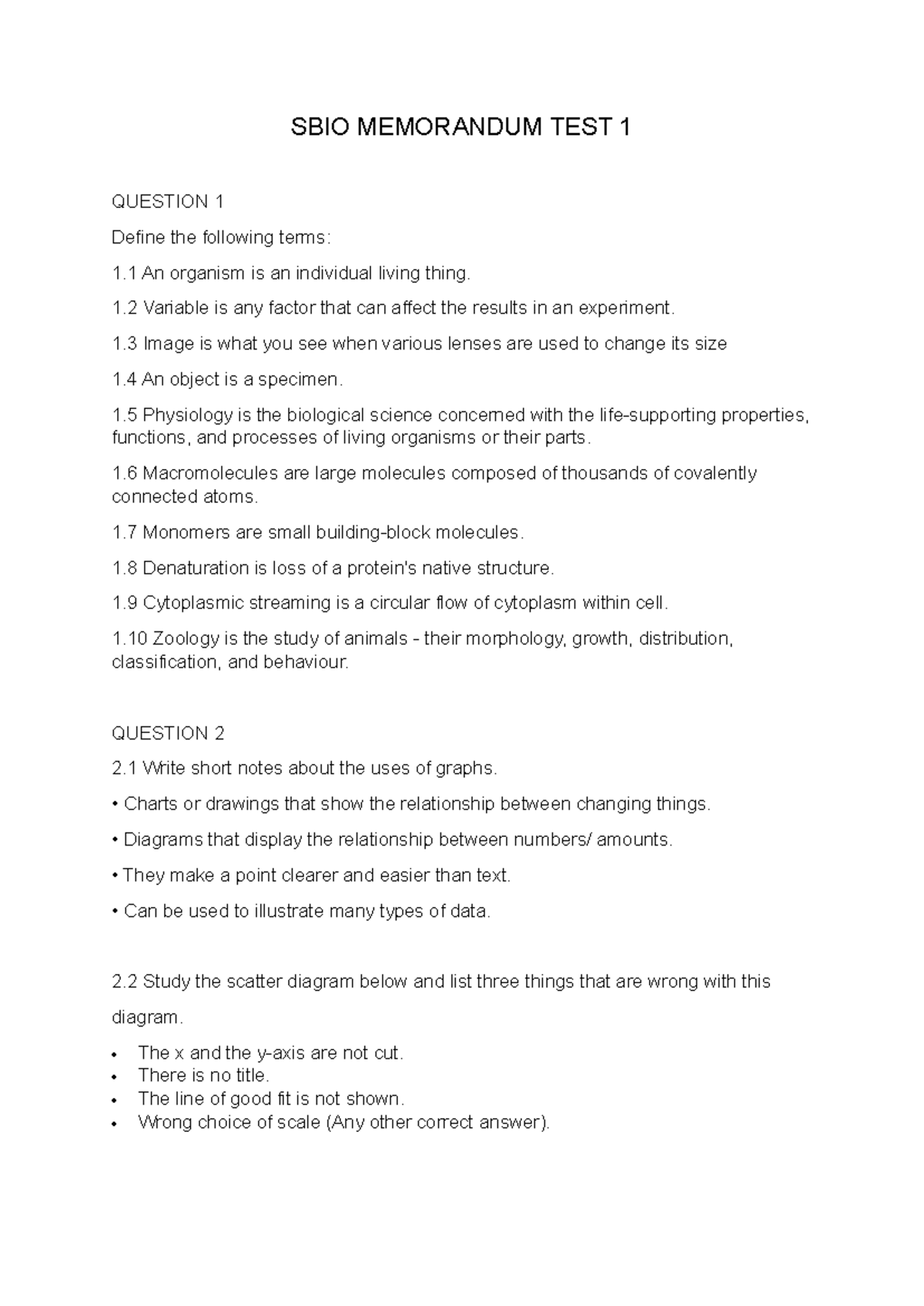 SBIO MEMO TEST 1 - It will help students - SBIO MEMORANDUM TEST 1 ...