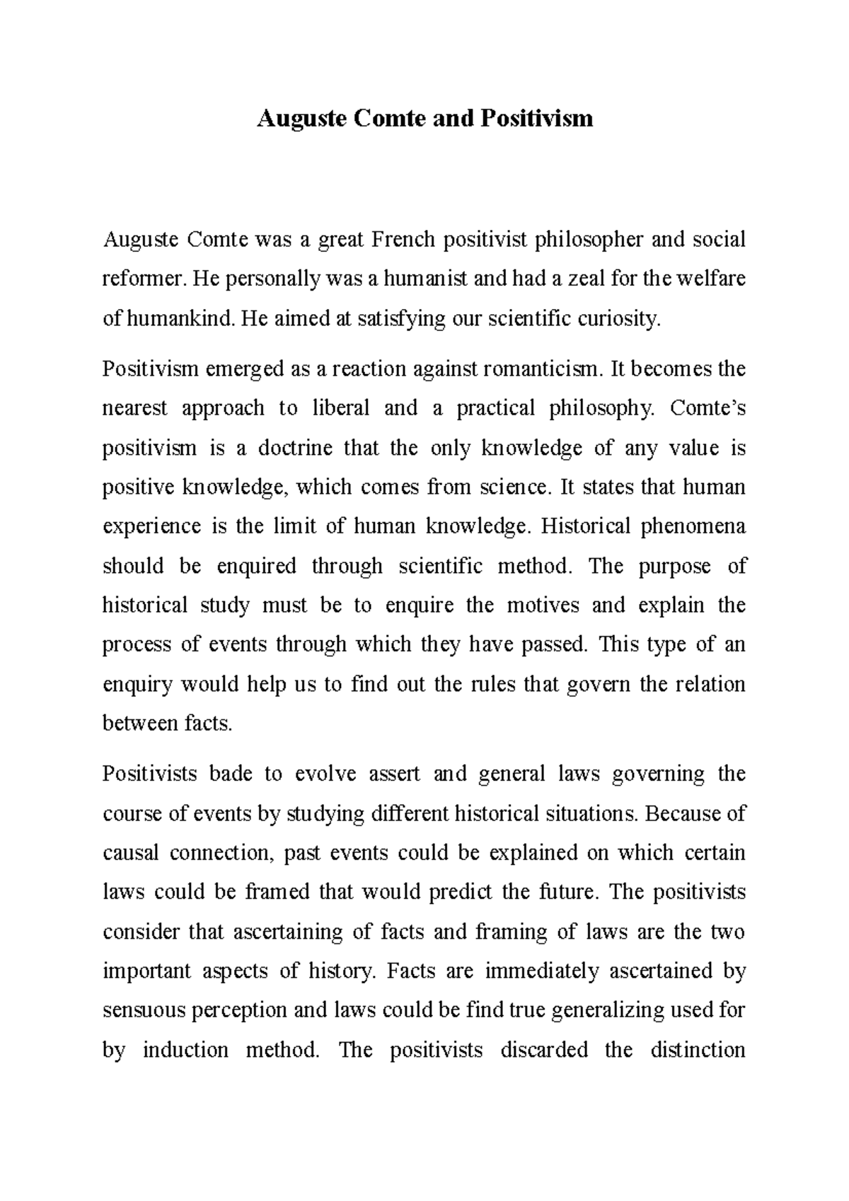 Auguste Comte and Positivism - Auguste Comte and Positivism Auguste ...