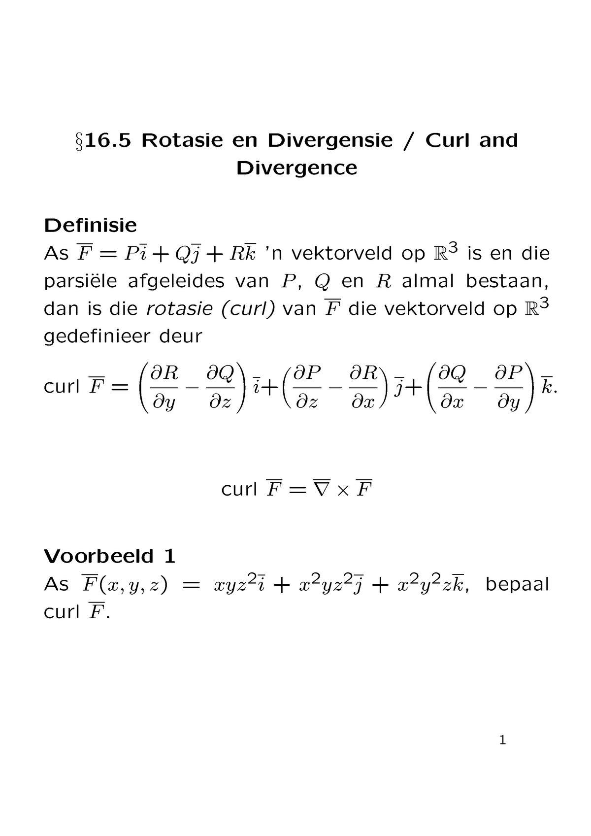 L23A - Lecture Notes - §16 Rotasie En Divergensie / Curl And Divergence ...