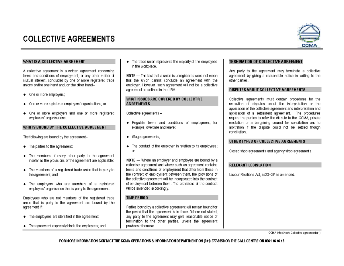 Info Sheets Collective agreements 1 - COLLECTIVE AGREEMENTS CCMA Info ...
