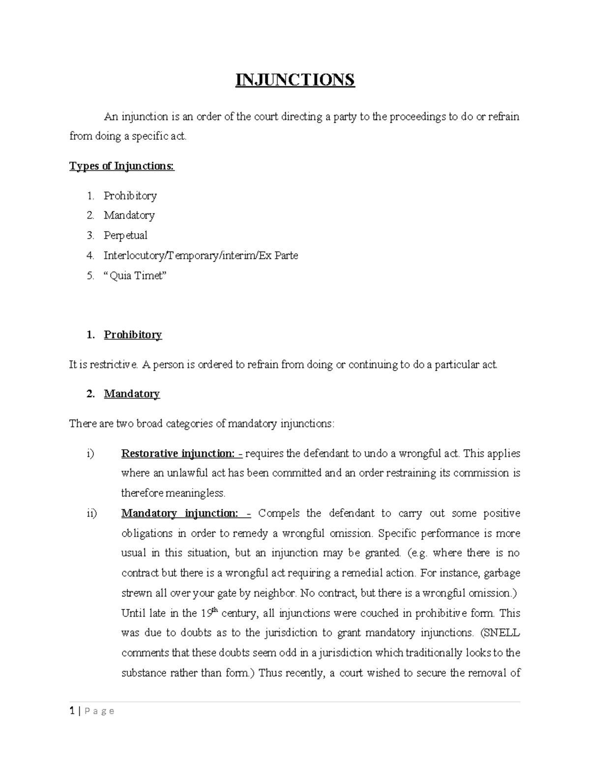 Injunctions - INJUNCTIONS An Injunction Is An Order Of The Court ...