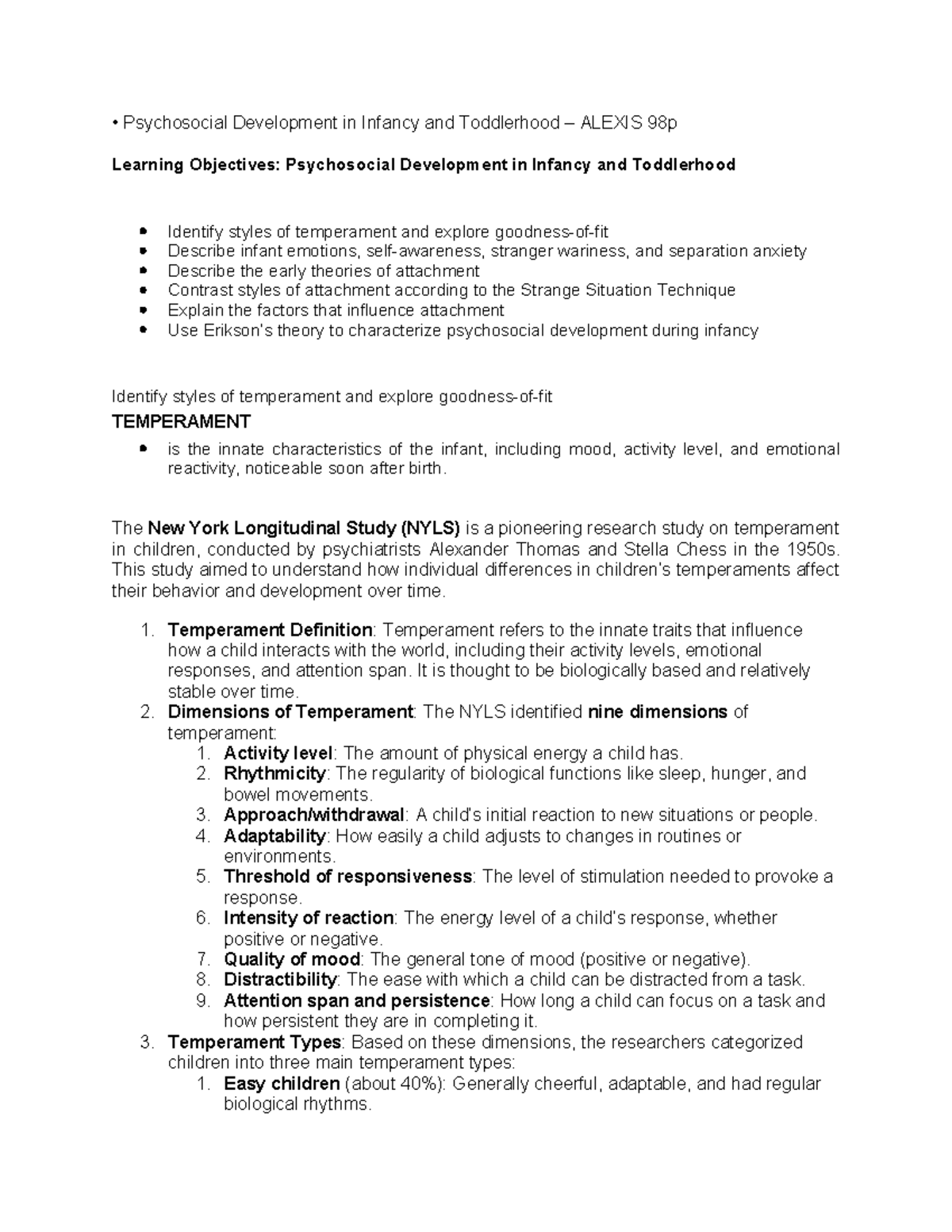 Psychosocial Development in Infancy and Toddlerhood The New York