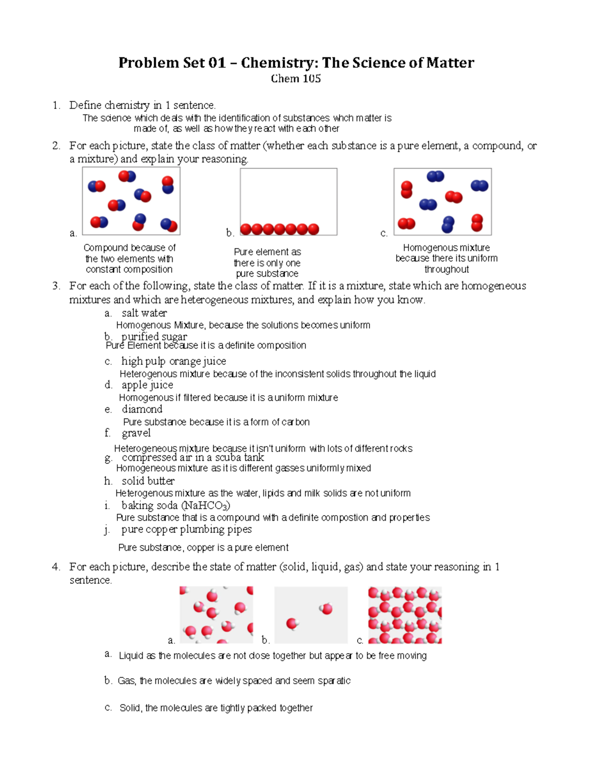 Chem 105 problem set 1 - Problem Set 01 – Chemistry: The Science of ...