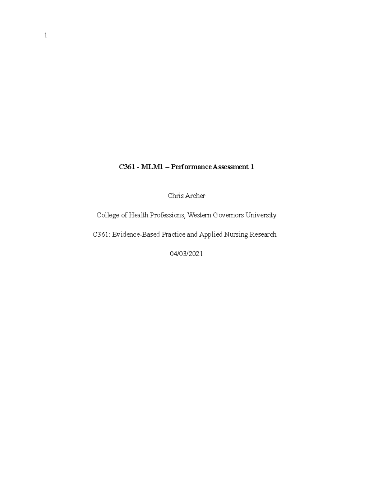 C361 MLM1 - PA 1 - APA 7th edition compliant - 1 C361 MLM1 Performance ...