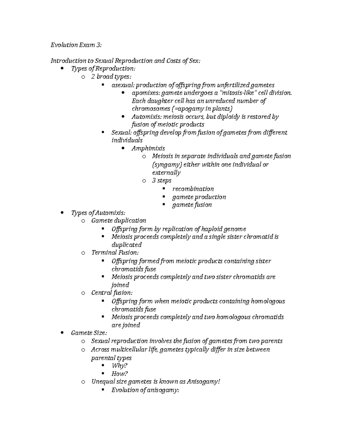 Evolution Exam 3 - Lecture notes All - Evolution Exam 3: Introduction ...