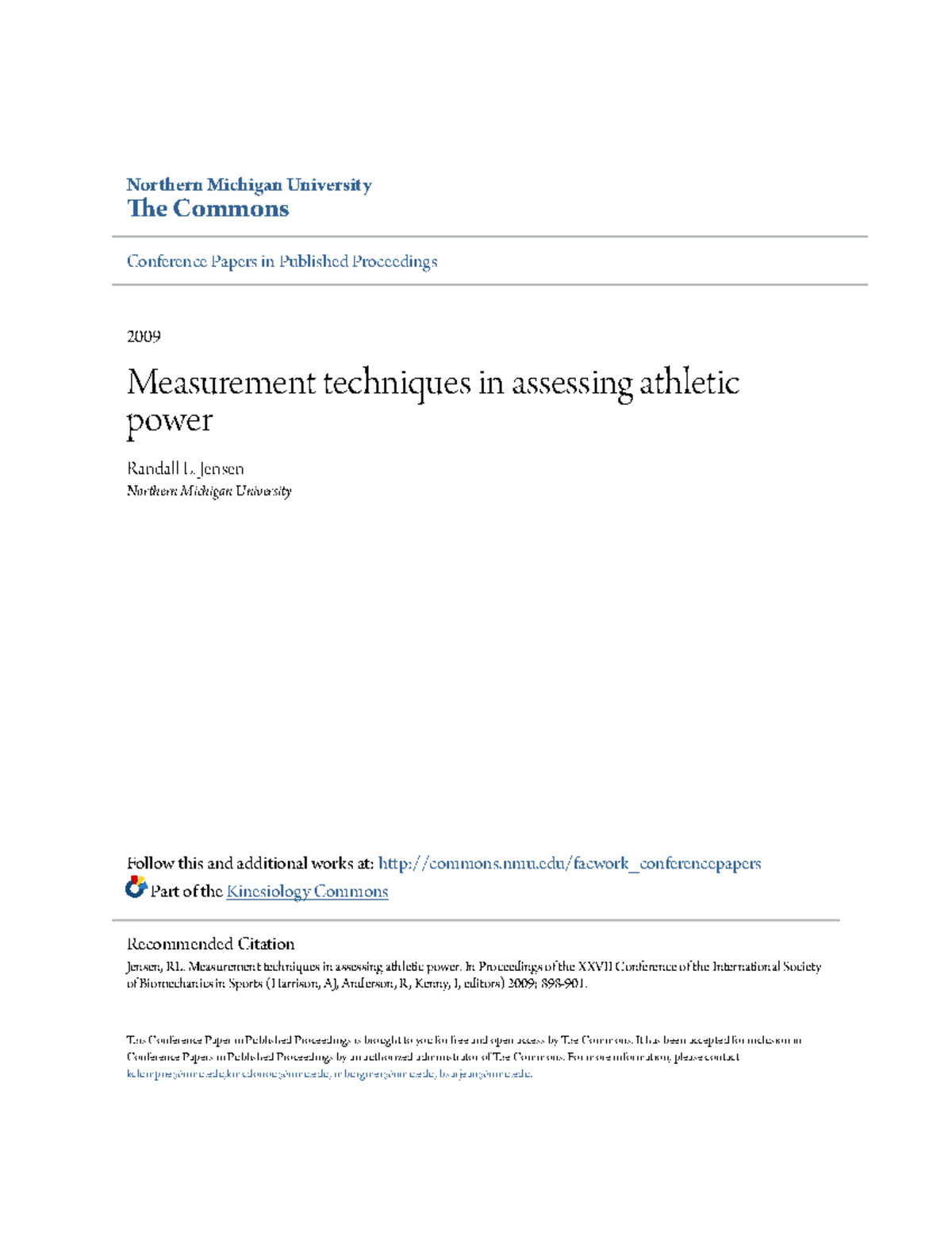Measurement techniques in assessing athletic power - Northern Michigan ...