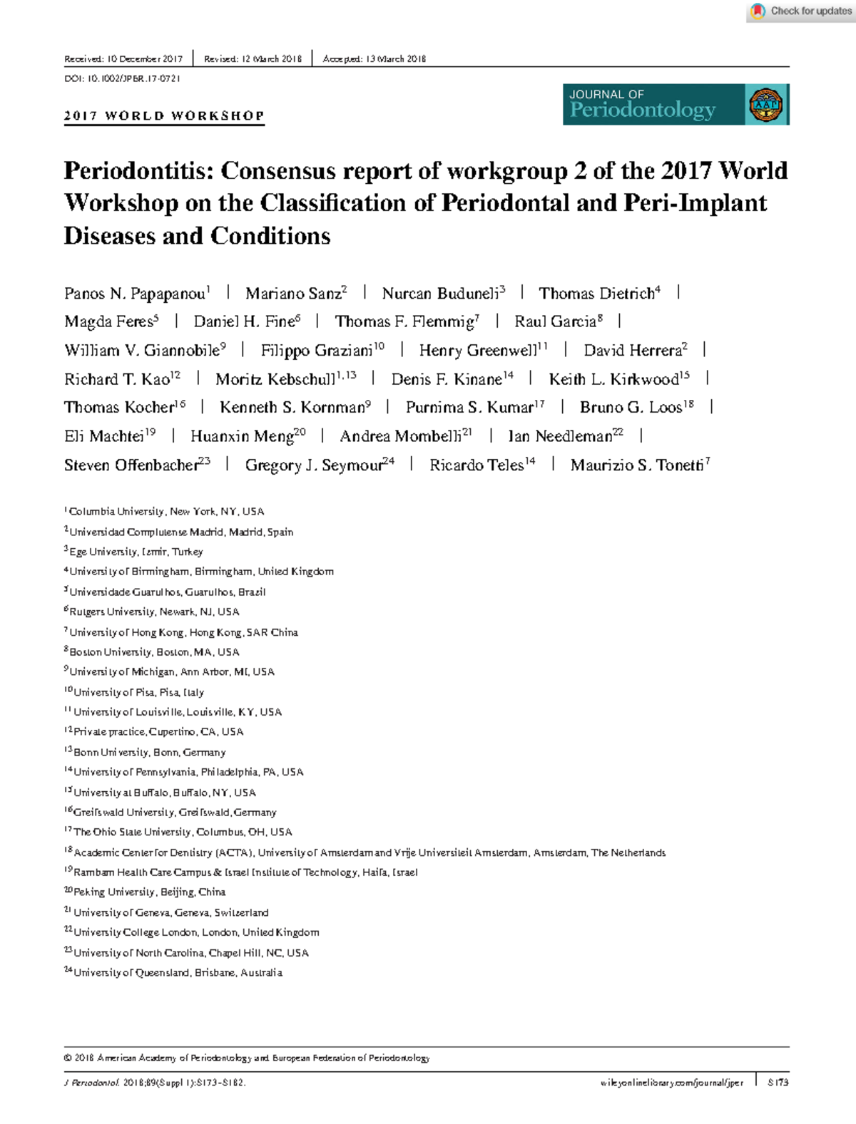 Periodontitis Consensus report of workgroup 2 of the 2017 World ...
