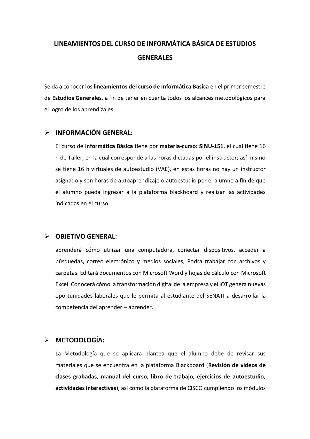 Lineamiento DEL Curso DE Informatica - LINEAMIENTOS DEL CURSO DE INFORM ...