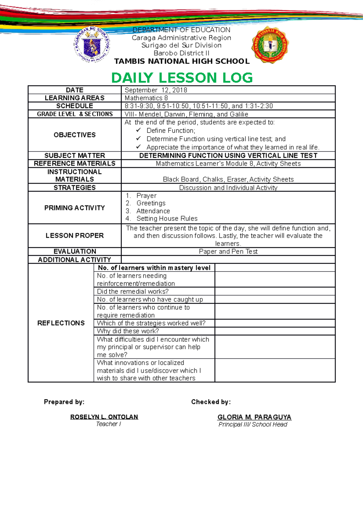 DLL MATH8 S12 - Lesson Plan Math 8 - General Academic Strand - StuDocu