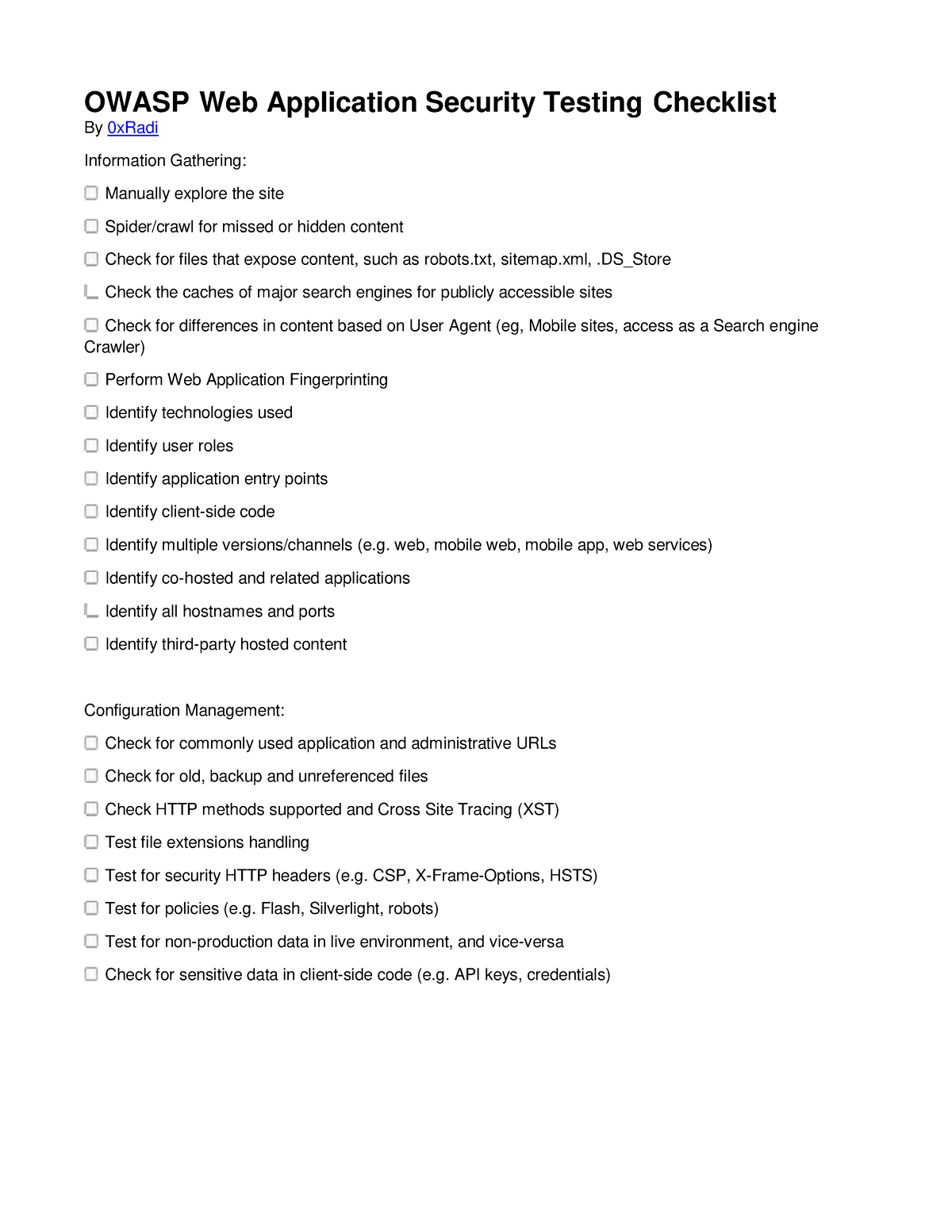 Owasp Checklist - OWASP Web Application Security Testing Checklist By ...