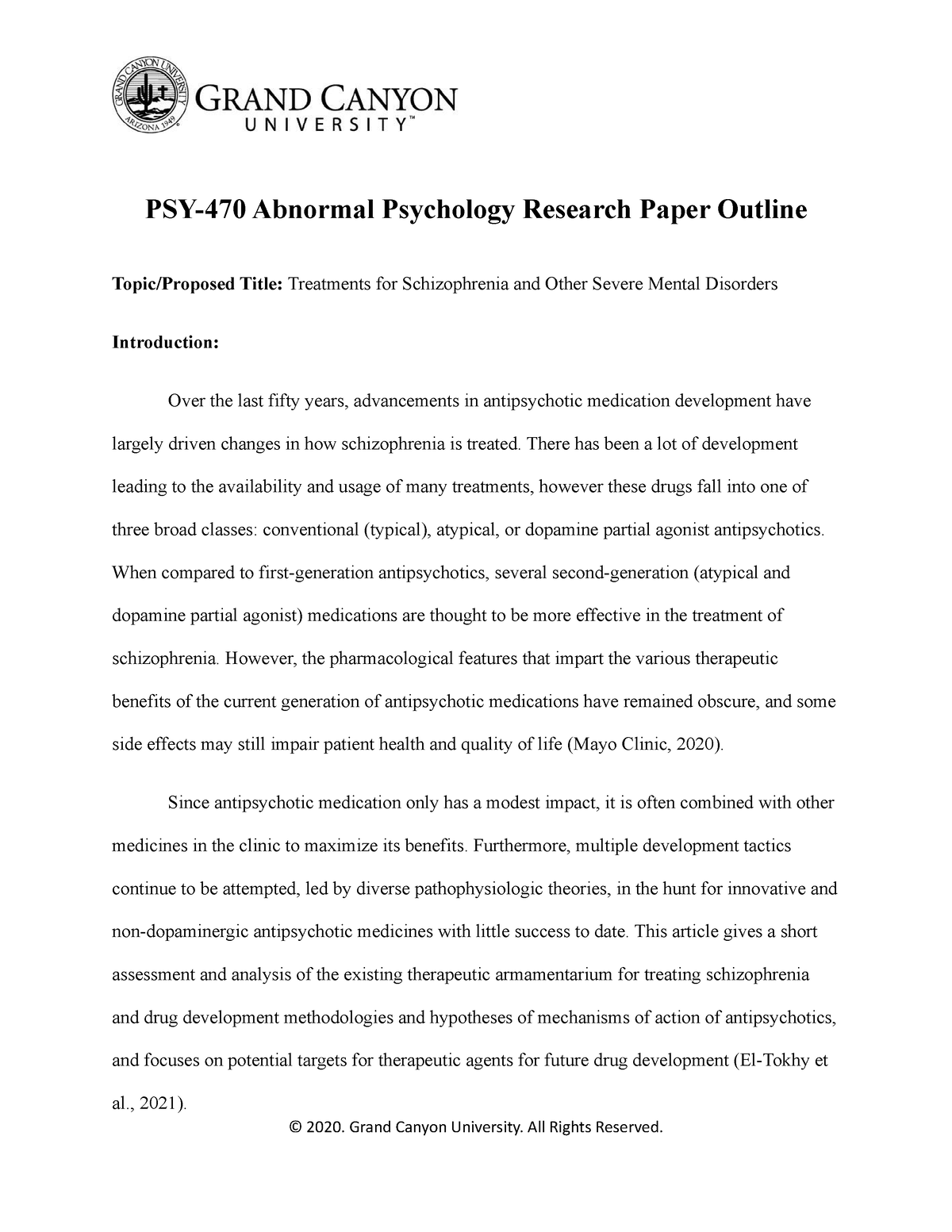 abnormal psychology research paper outline