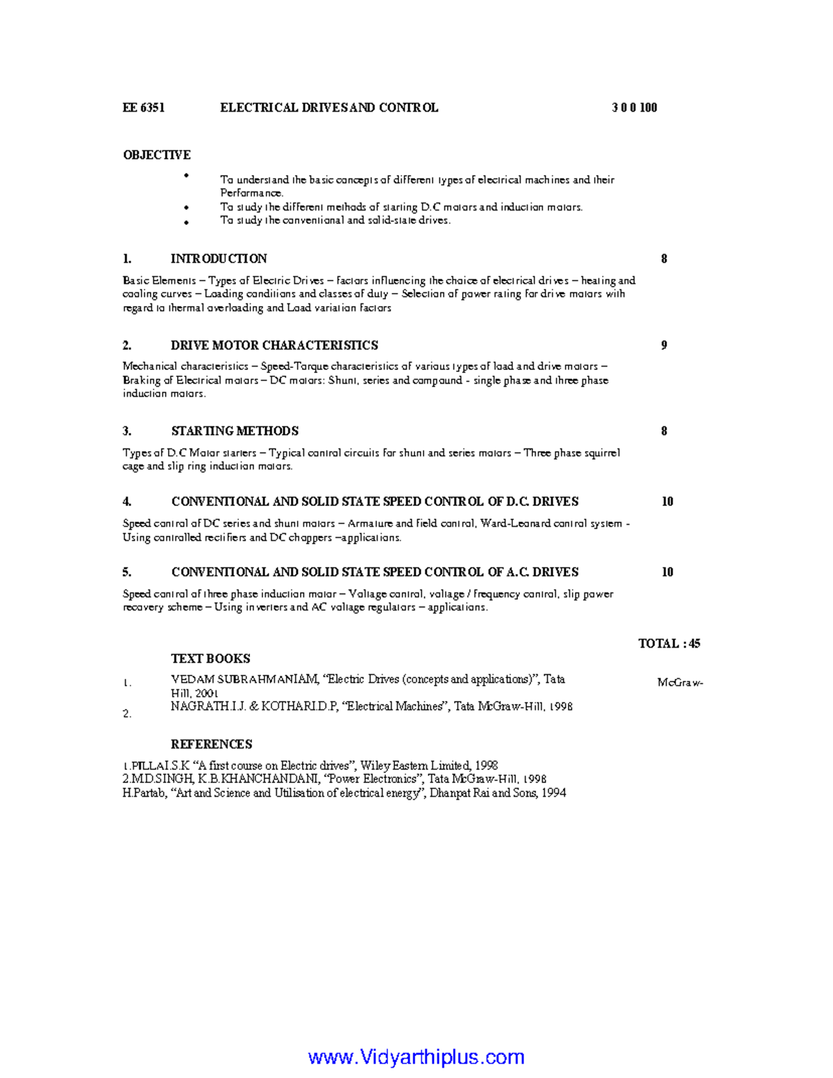 EE6351 Notes Mechanical engineering EE 6351 ELECTRICAL DRIVES AND