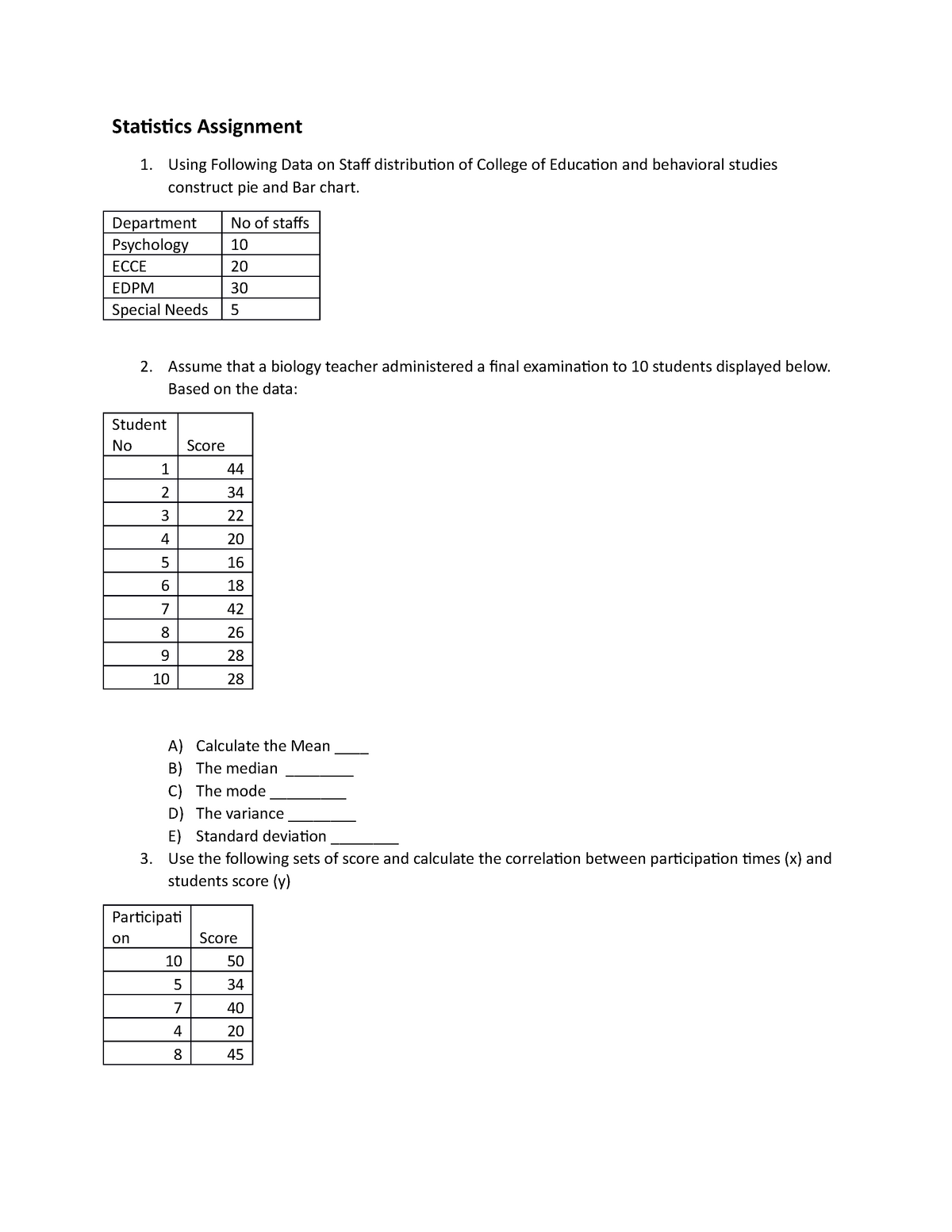 assignment in statistics