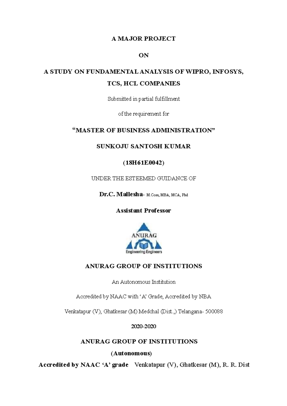 Vijay krishna project final pdf - A MAJOR PROJECT ON A STUDY ON ...