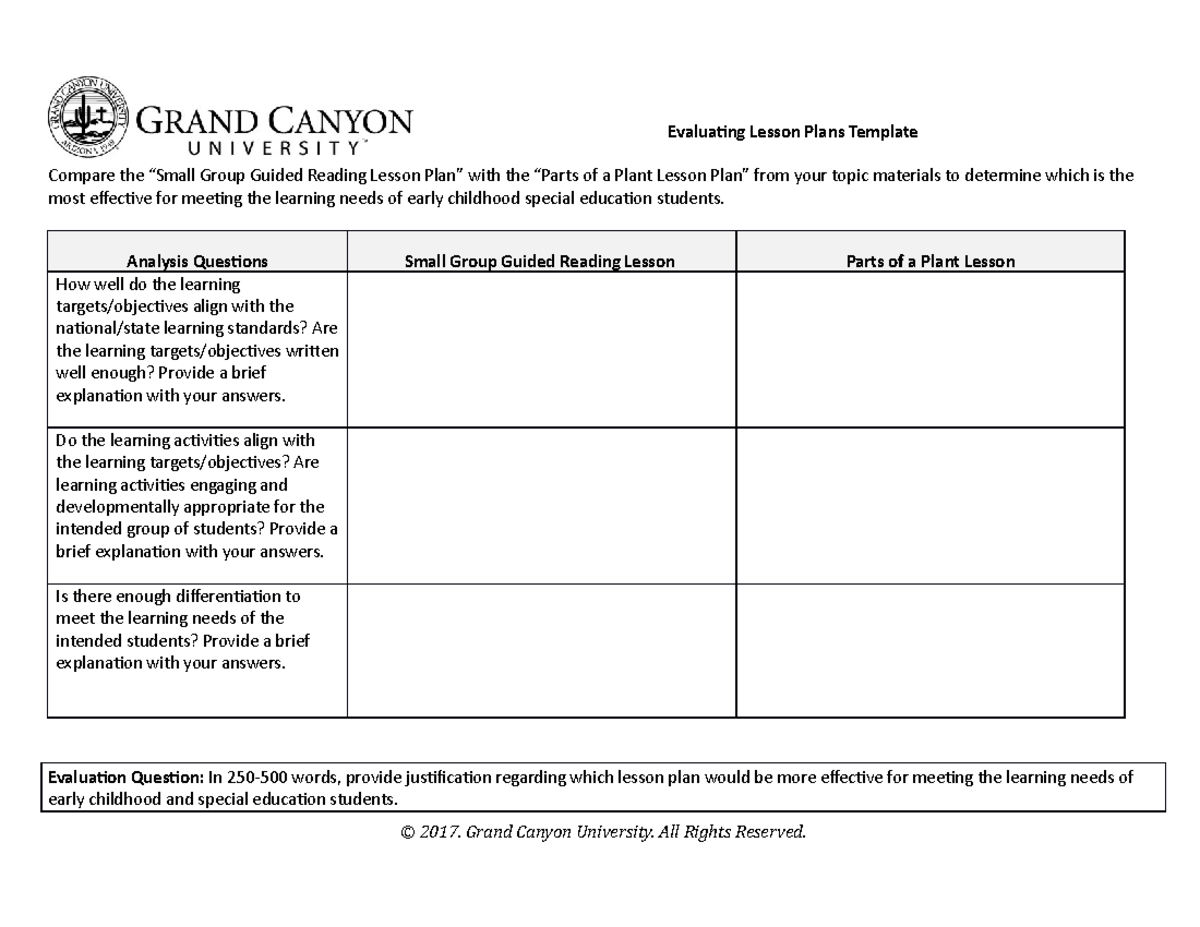 ECS501RSEvaluating Lesson Plans Template T6 Evaluating Lesson