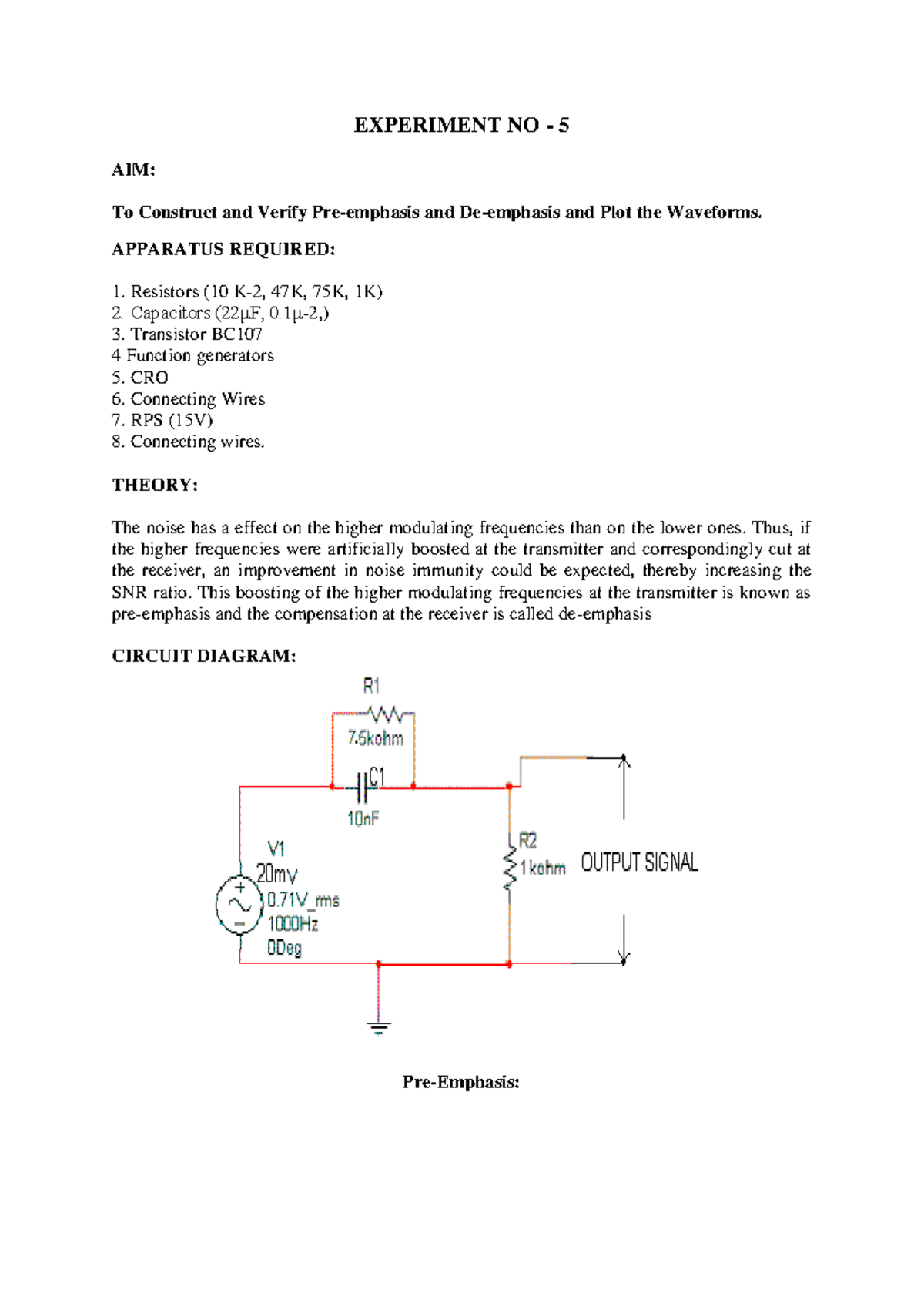 Adc lab 5 - adc - EXPERIMENT NO - 5 AIM: To Construct and Verify Pre ...