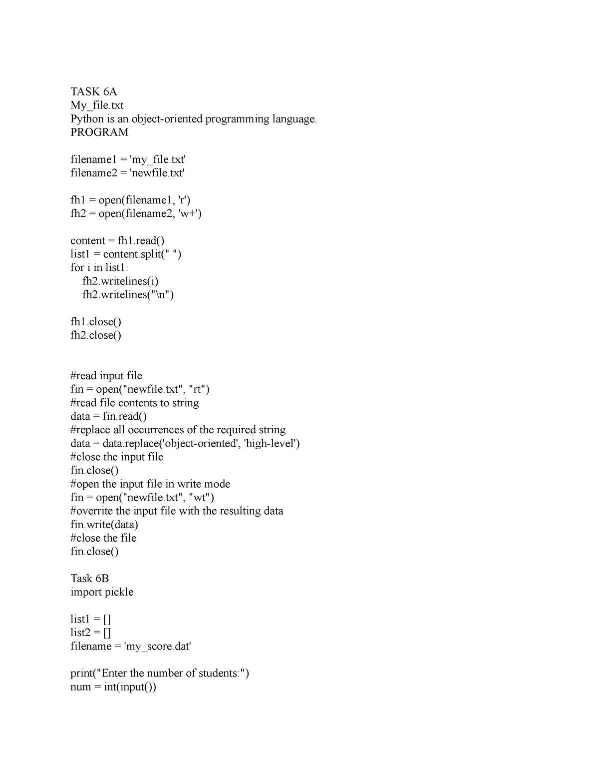 Task6 - Practical Materials - TASK 6A My_file Python Is An Object ...