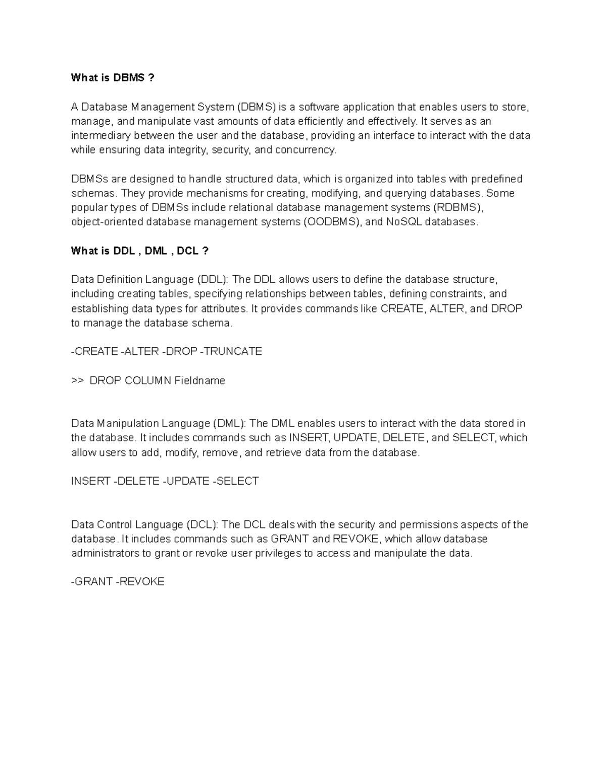 maths class notes - What is DBMS? A Database Management System (DBMS ...