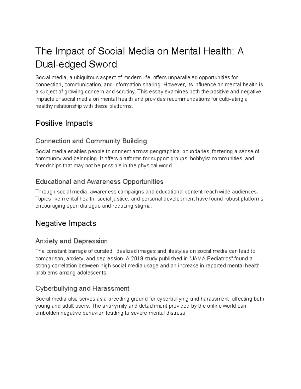 social media affects mental health essay