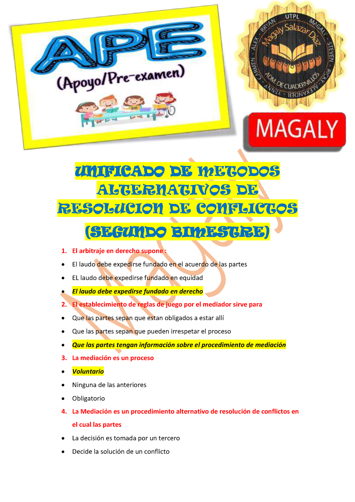 APE De Métodos Alternativos De Resolución De Conflictos Segundo ...