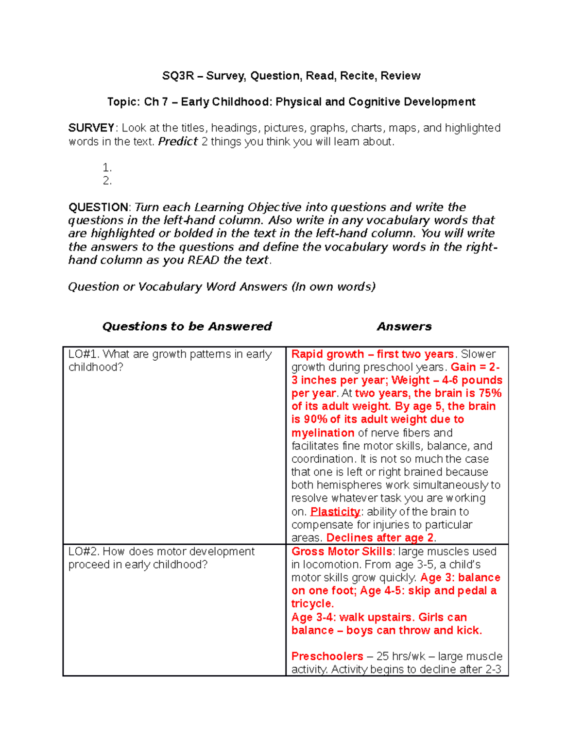 SQ3R Notes Lifespan Ch 7 - SQ3R – Survey, Question, Read, Recite ...