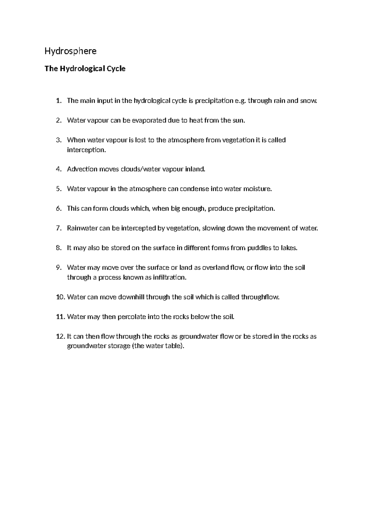 Hydrosphere - Hydrosphere The Hydrological Cycle 1. The main input in ...