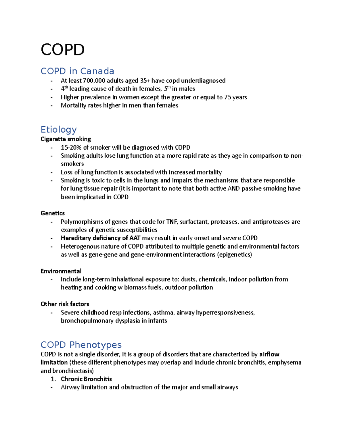 Pathophysiology: COPD - COPD COPD in Canada At least 700,000 adults ...