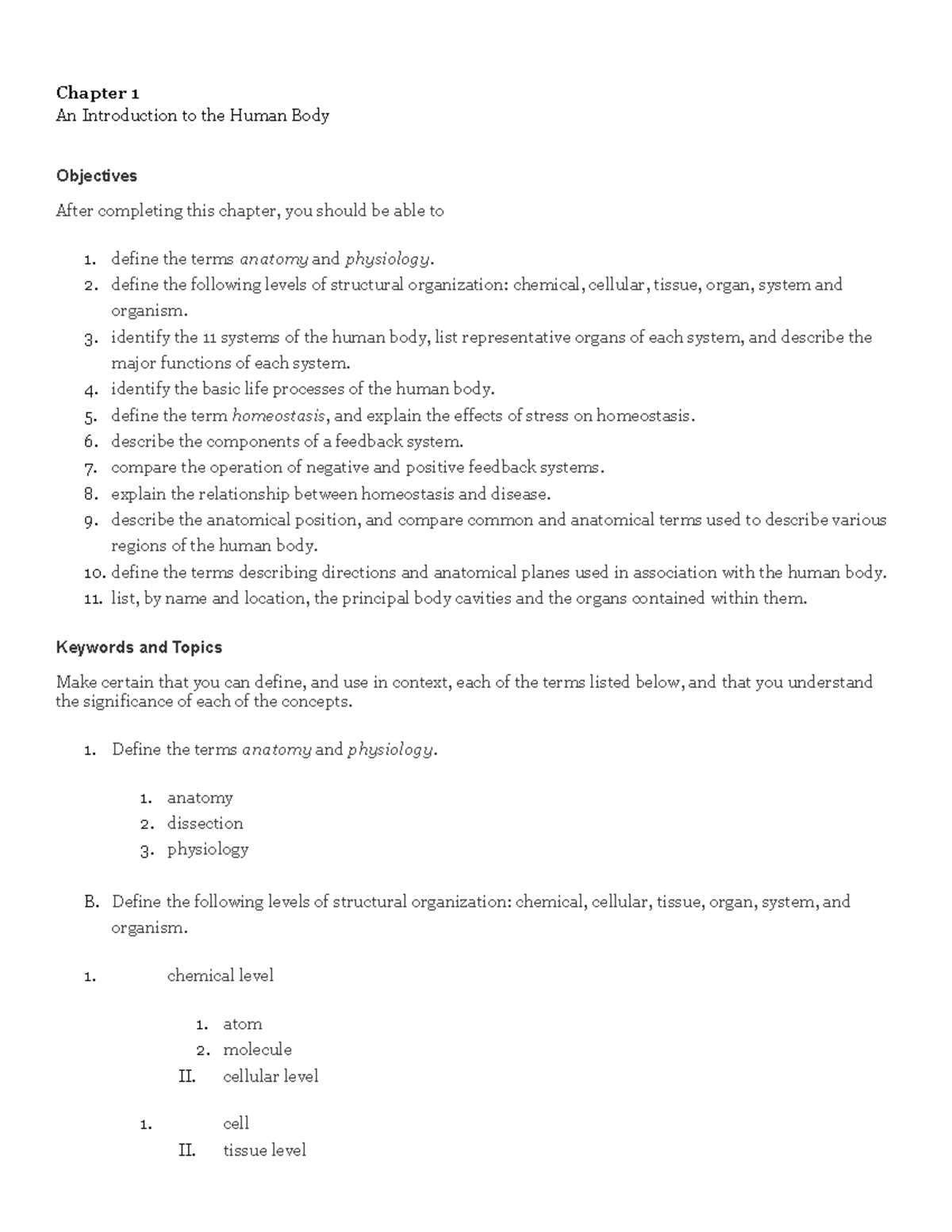 Study guide Chapter 1 - Chapter 1 An Introduction to the Human Body ...