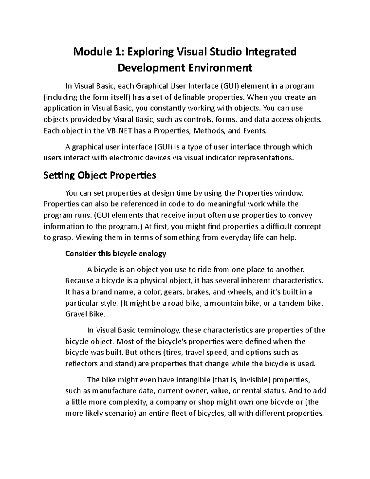 Visual Studio Integrated Module 1 Exploring Visual Studio Integrated Development Environment