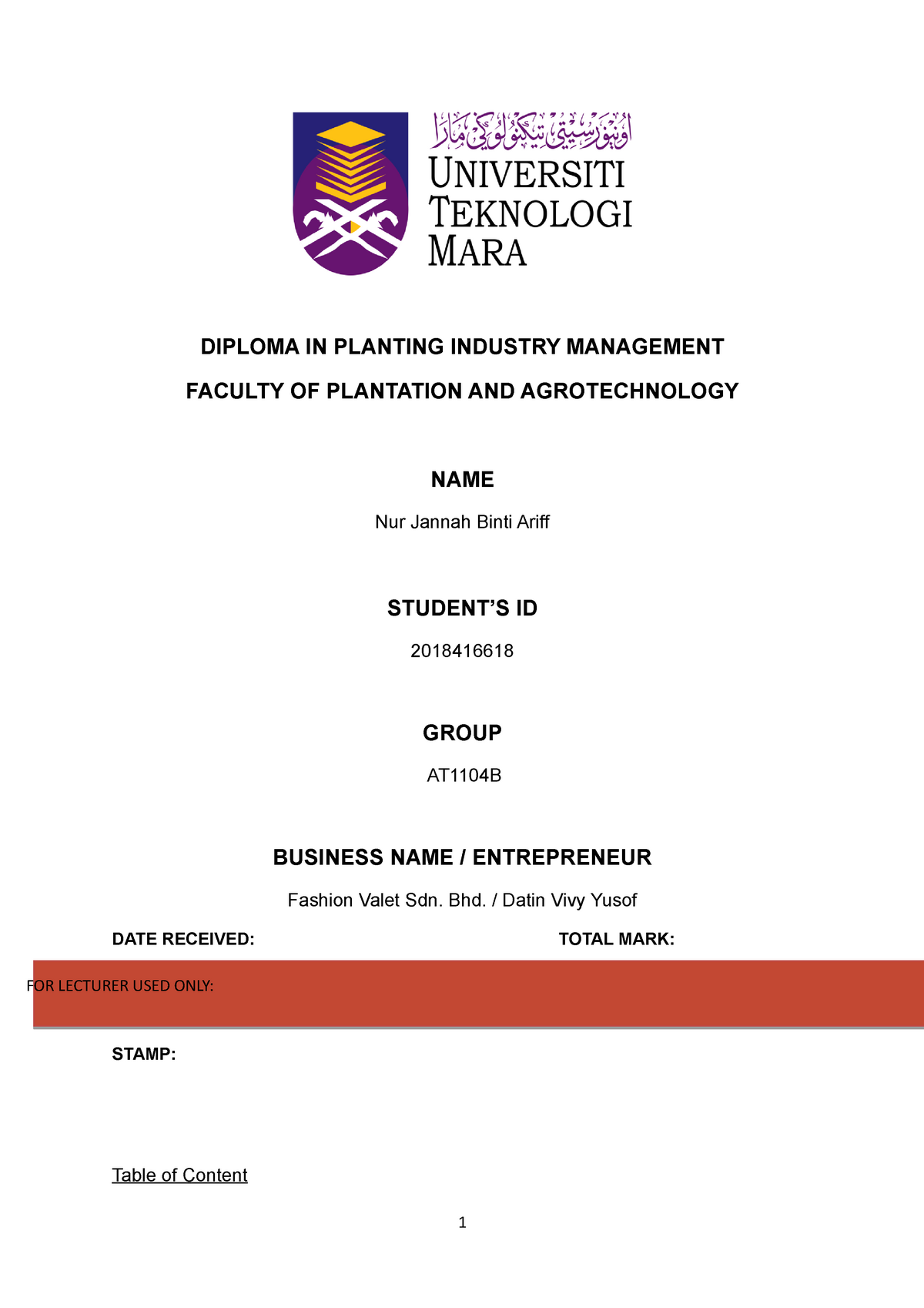 Case Study Ent300 Diploma In Planting Industry Management Faculty Of Plantation And Agrotechnology Studocu