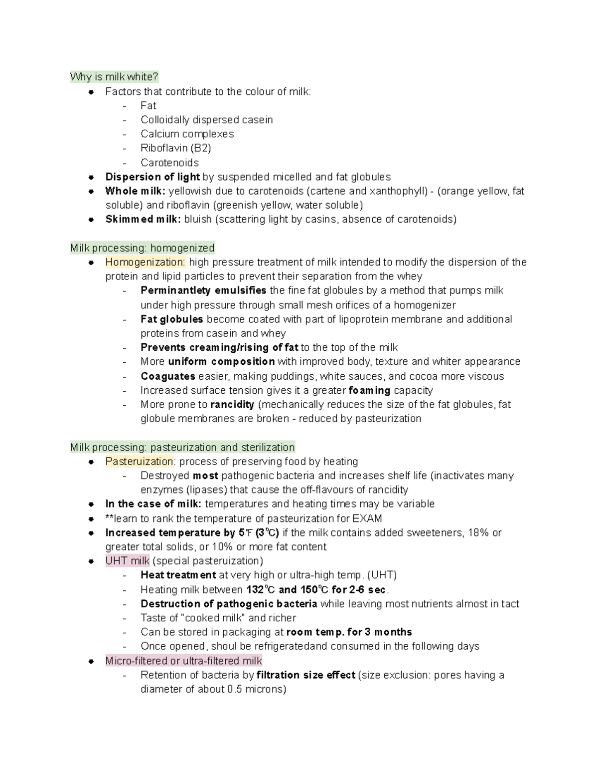 NUT 1104 Lecture 15 Dairy pt - Why is milk white? Factors that ...