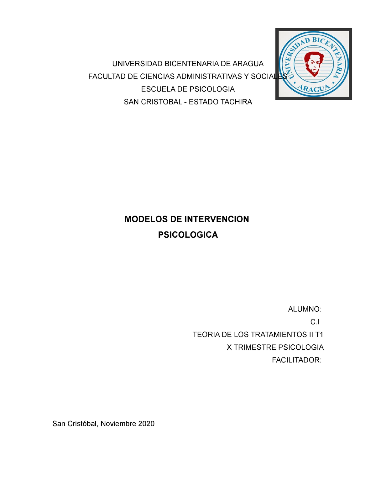 Intervencion Psicologica Universidad Bicentenaria De Aragua Facultad De Ciencias 4343