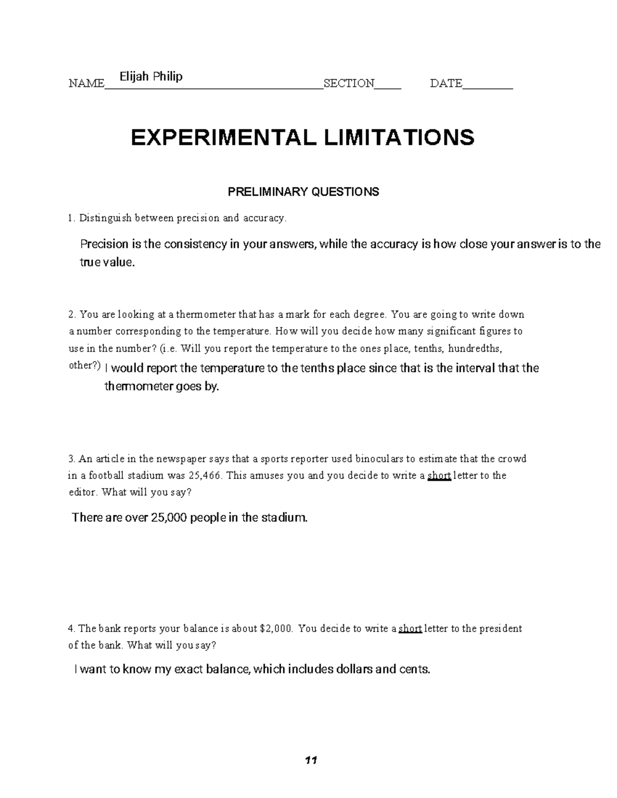 experimental limitations examples chemistry