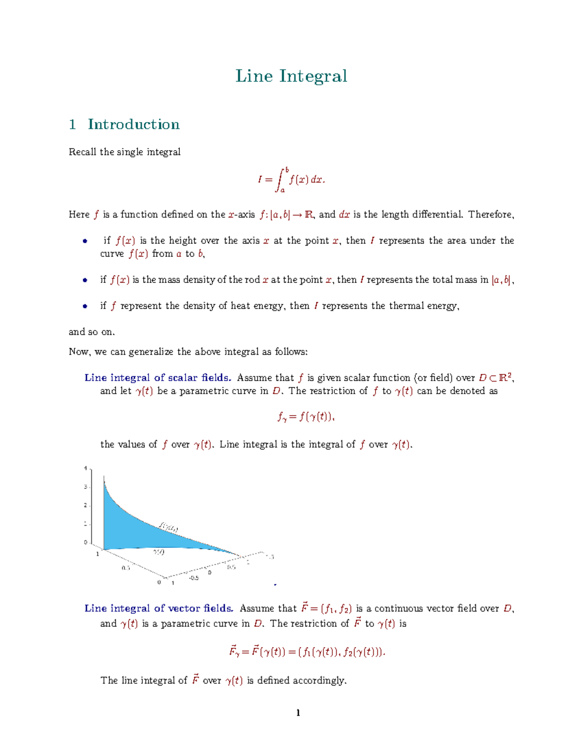 Lect20 calc 3 Line Integral 1 Introduction Recall the single