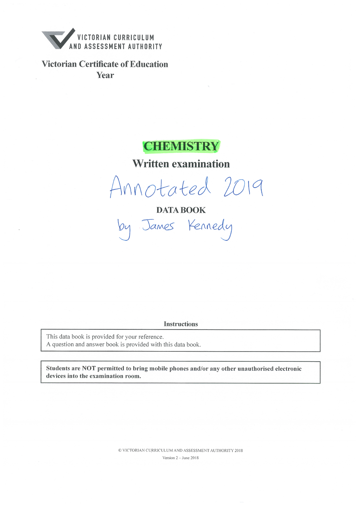 Annotated Chemistry Data Book 2019 Edition 314451 Studocu