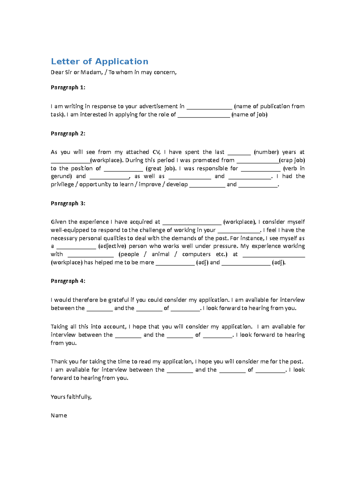 Letter of Application 2 - Letter of Application Dear Sir or Madam, / To ...
