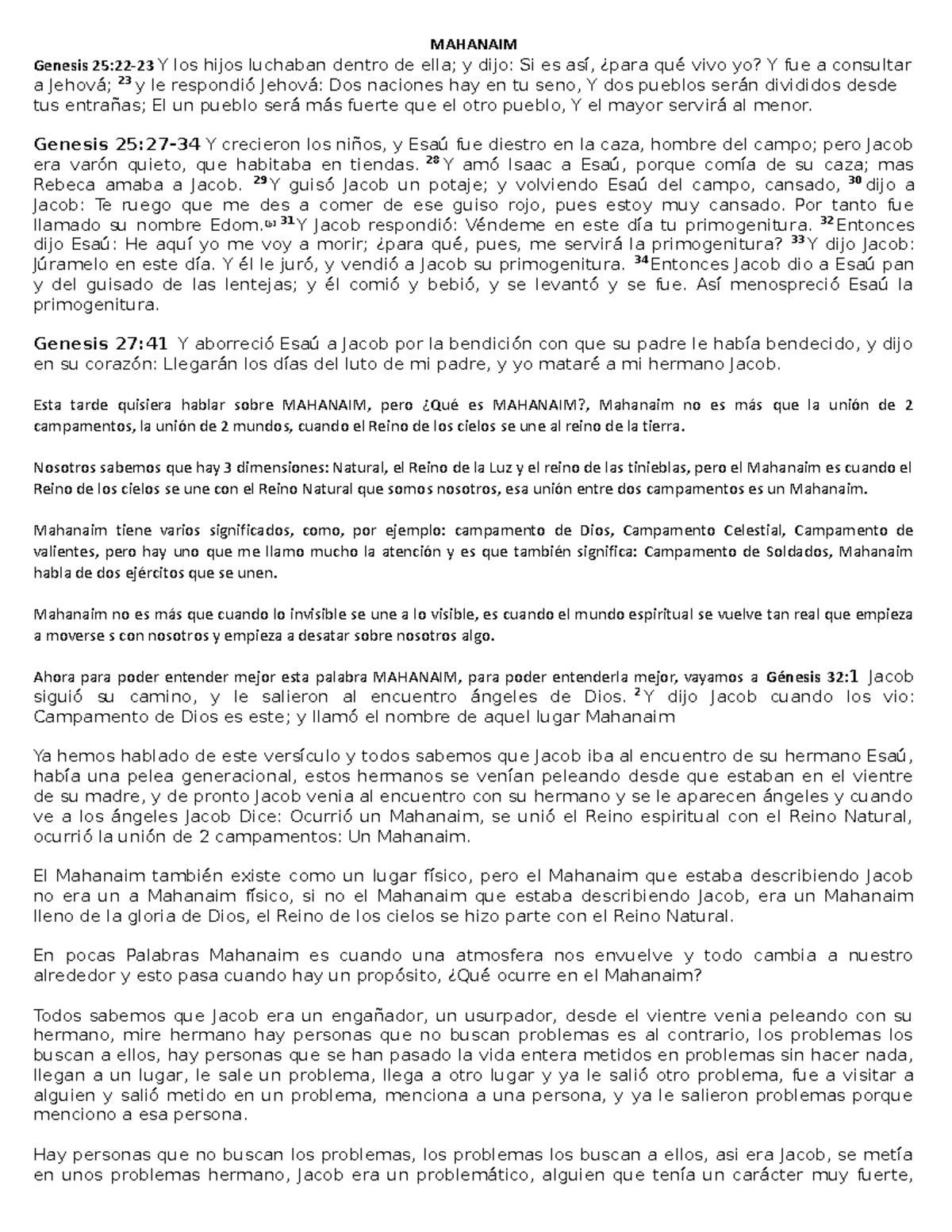 Mahanaim dedede MAHANAIM Genesis 252223 Y los hijos luchaban