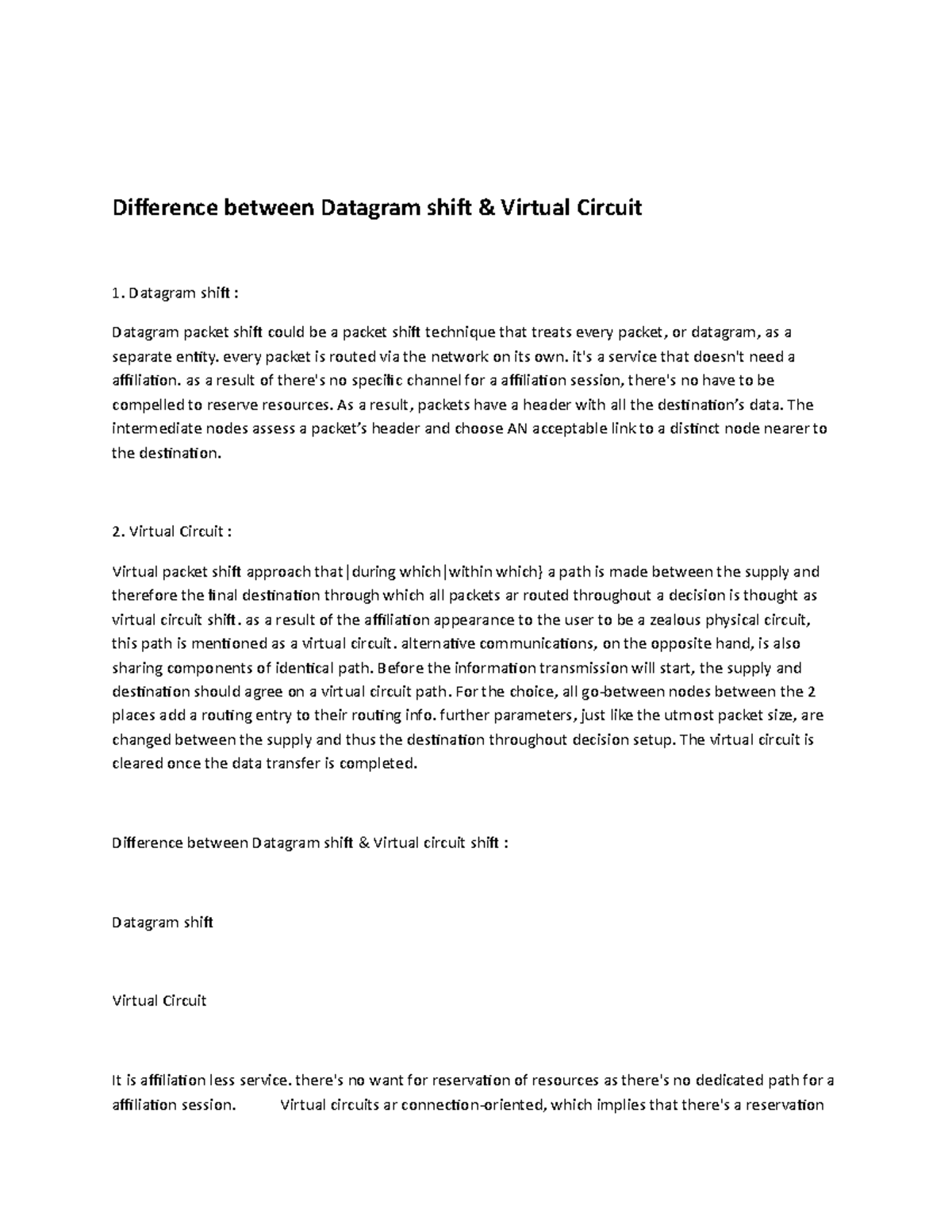 Difference between Datagram shift & Virtual Circuit - Difference ...