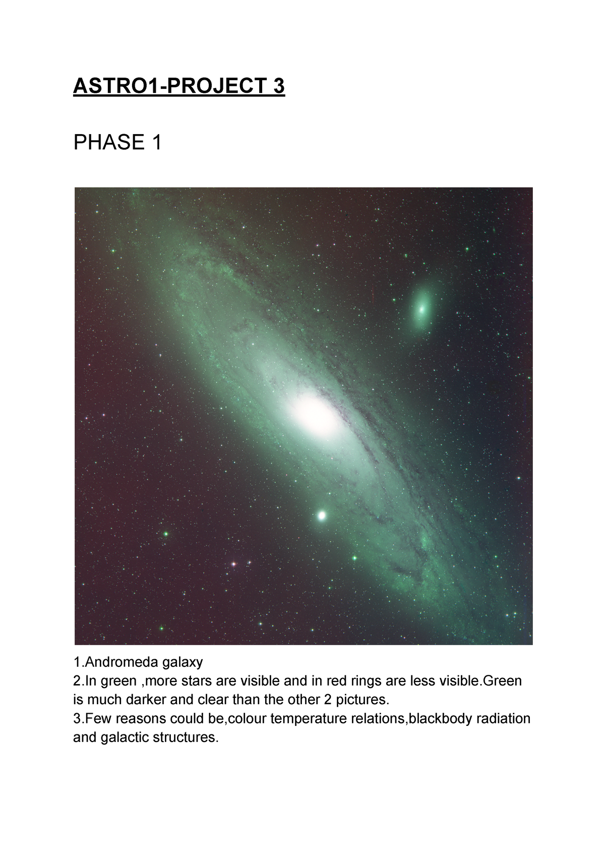 Astro 1- Project 3 - Wwwe - ASTRO1-PROJECT 3 PHASE 1 1 Galaxy 2 Green ...