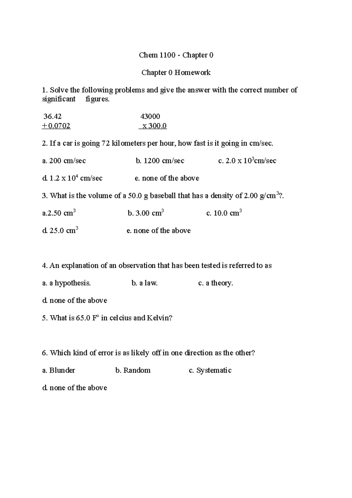 CHEM 1100 Homework Chapter 0 + Solution - Chem 1100 - Chapter 0 Chapter ...