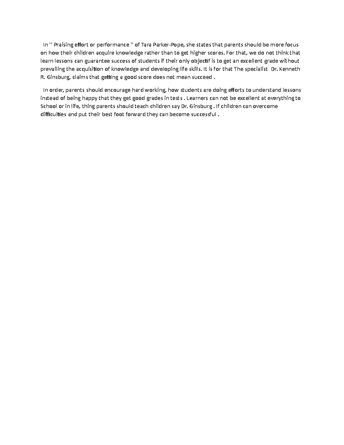 Raff - practice - In '' Praising effort or performance '' of Tara ...