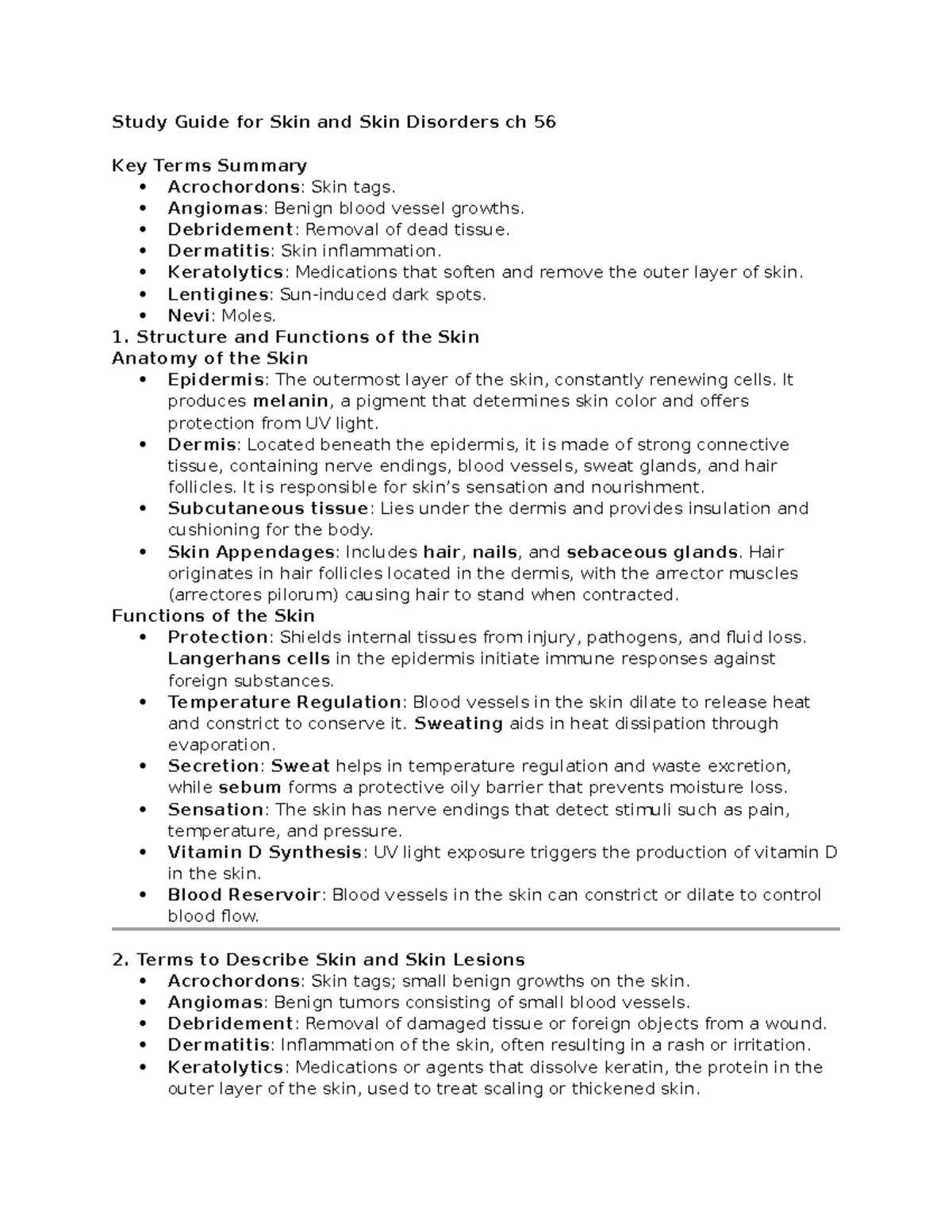 Ch 56 SG - Ch 56 SG - Study Guide for Skin and Skin Disorders ch 56 Key ...